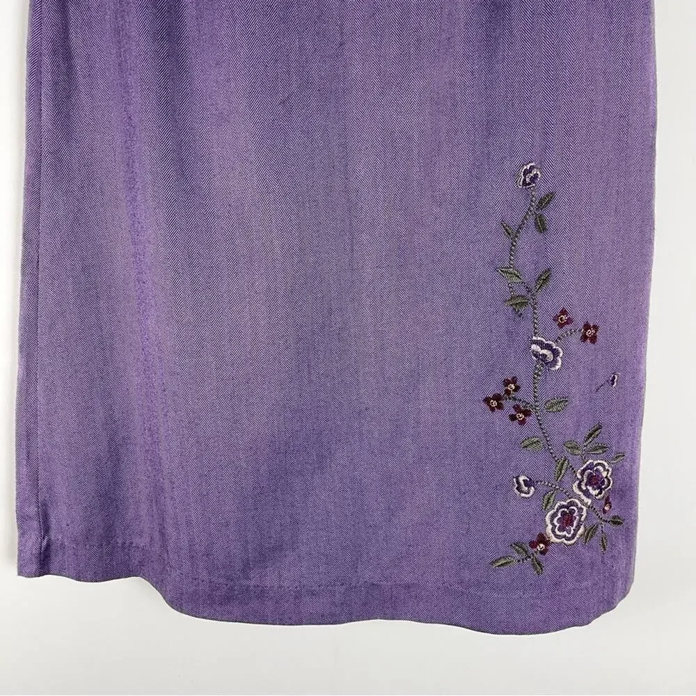 Vintage purple wool floral embroidered cottagecore herringbone midi skirt